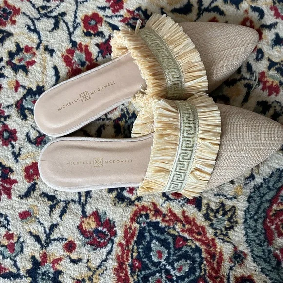 Michelle McDowell Carmen Natural Tan Woven Raffia Mules Sz 8 NWOB - Picture 3 of 5